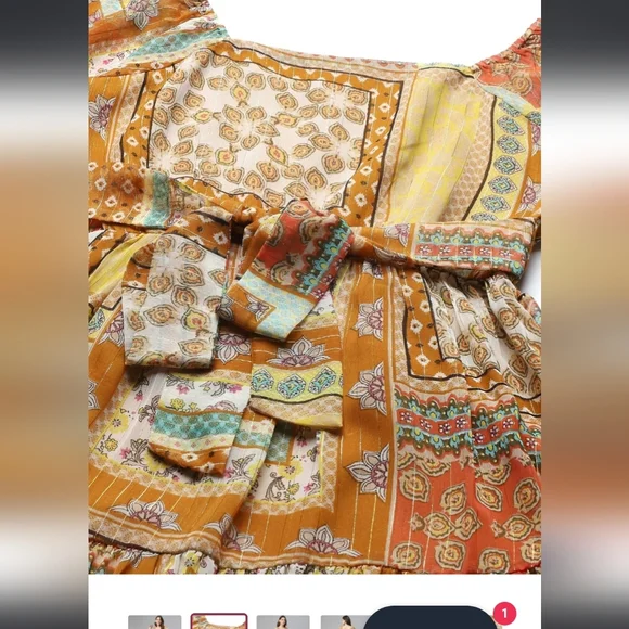 Cottinfab Women Mustard Yellow Ethnic Printed A-Line Maxi Dress - Picture 4 of 7